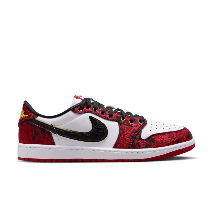 Air Jordan Low-Top Sneakers – Red Graphic Print, White & Black