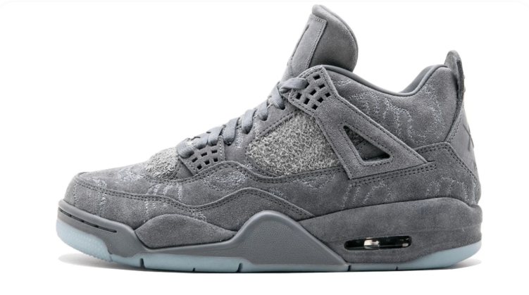 Air Jordan 4 Sneakers – Gray with Textured Pattern & Icy Blue Sole