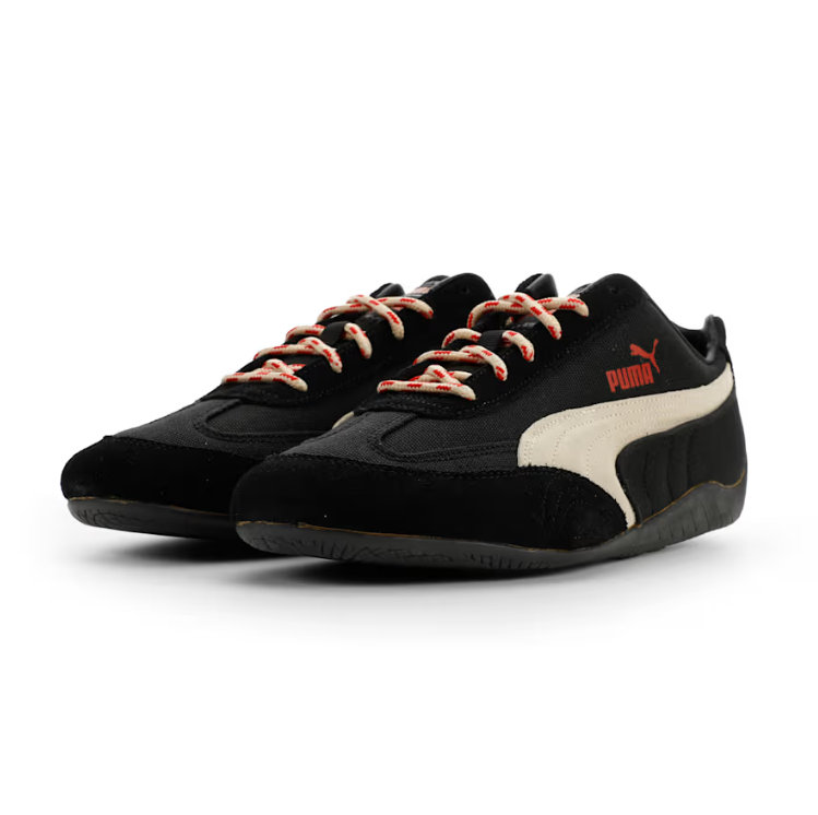PUMA Slim Low-Top Sneakers – Black & Cream with Red Accents