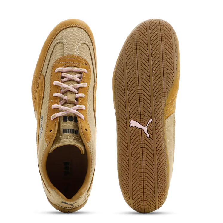 PUMA Slim Low-Top Sneakers – Beige & Ochre with Pink Laces