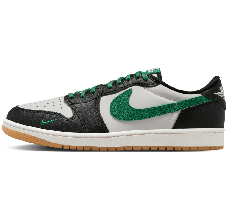 Air Jordan Low-Top Sneakers – Black, White & Green with Gum Sole