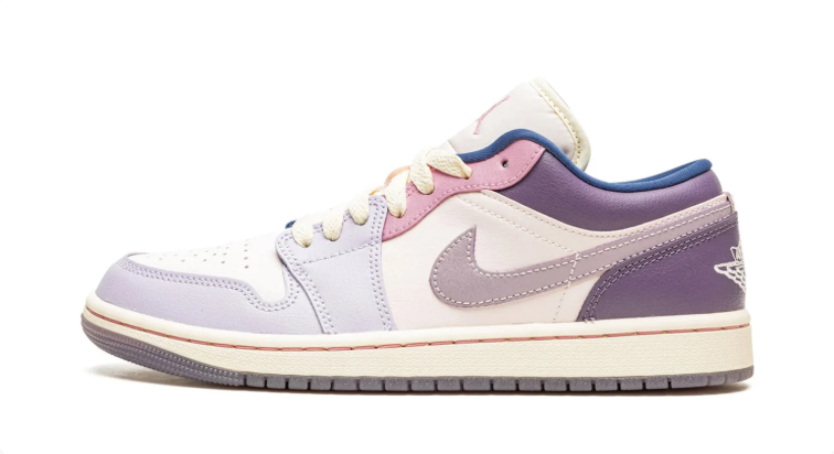 Air Jordan 1 Low Sneakers – Cream & Lavender with Pink and Blue Accents