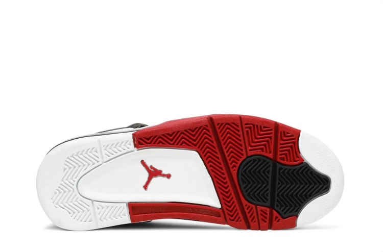 Air Jordan 4 Sneakers – White, Red & Black with Line-Art Pattern
