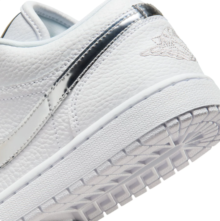 Air Jordan 1 Low Sneakers – White with Metallic-Look Silver Accents