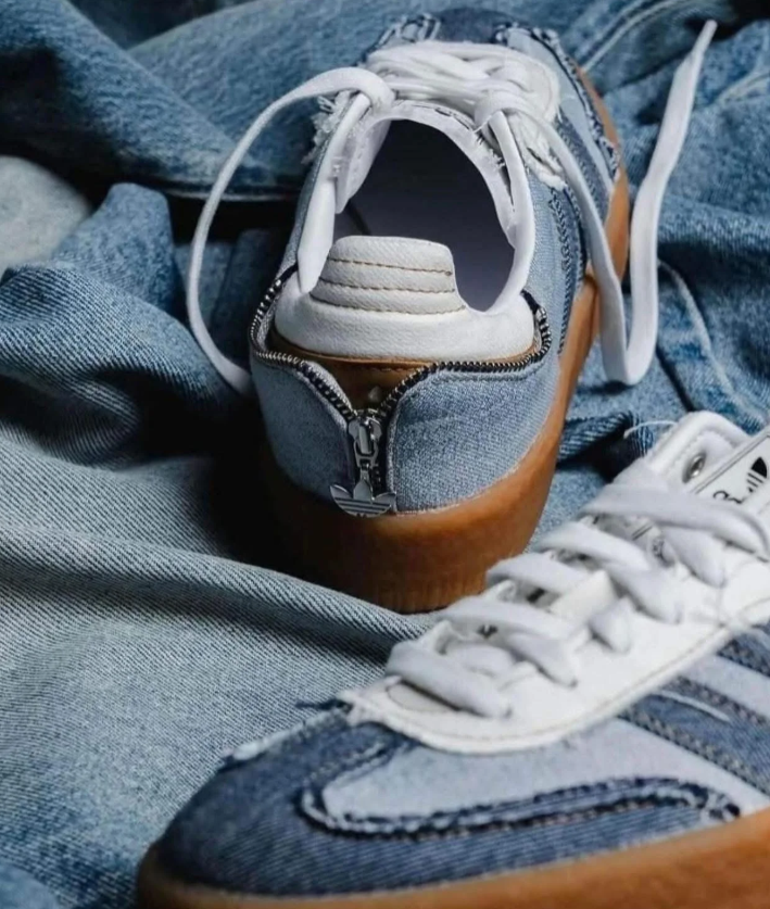adidas Samba Denim Sneakers – Blue & White with Gum Sole