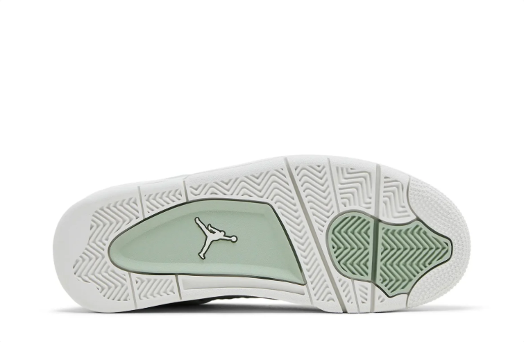 Air Jordan 4 Sneakers – Pale Mint & White with Metallic Silver Accents