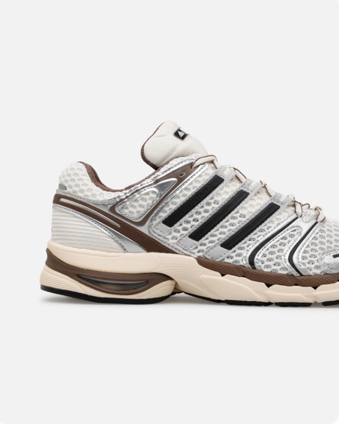 adidas Mesh Sneakers – White & Silver with Brown Accents
