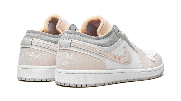 Air Jordan 1 Low Sneakers – White, Cream & Gray with Orange Accents