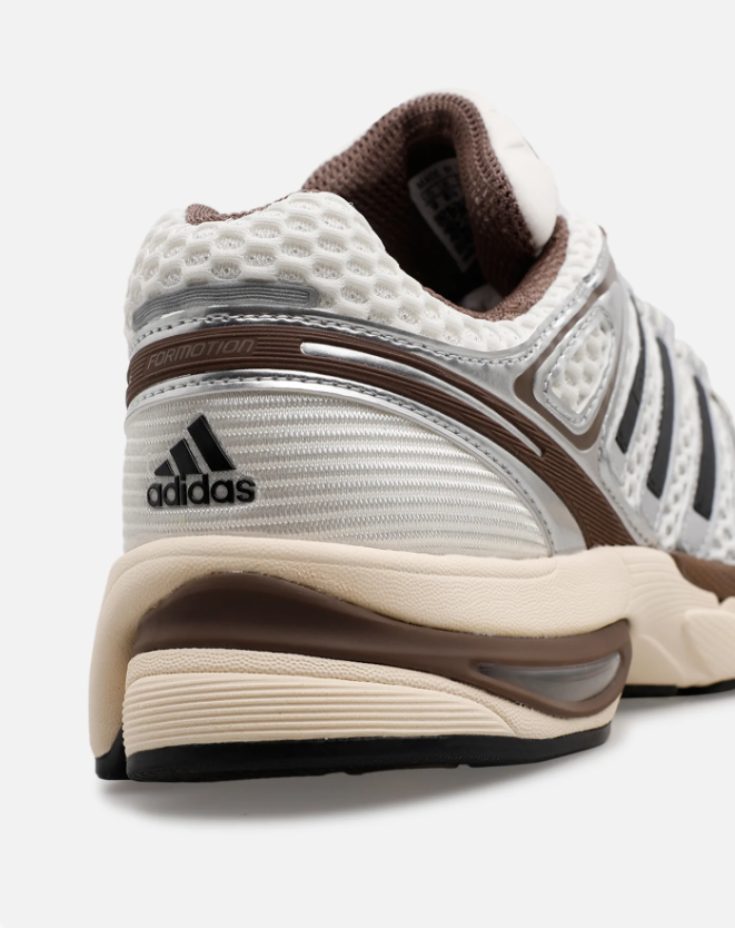 adidas Mesh Sneakers – White & Silver with Brown Accents
