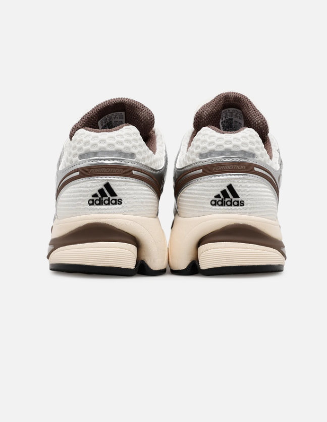 adidas Mesh Sneakers – White & Silver with Brown Accents