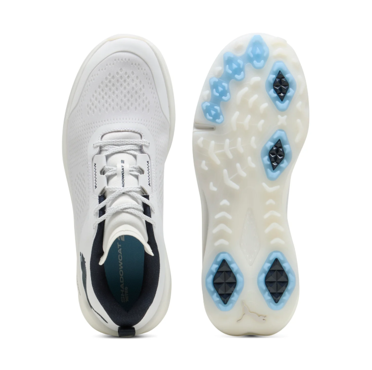 PUMA White Lace-Up Shoes with Dark Accents & Blue Studded Outsole