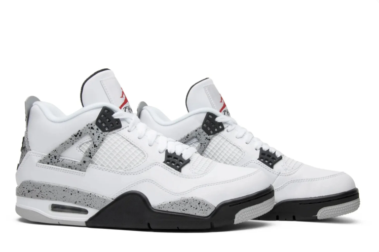 Air Jordan 4 Sneakers – White with Speckled Gray & Black Accents