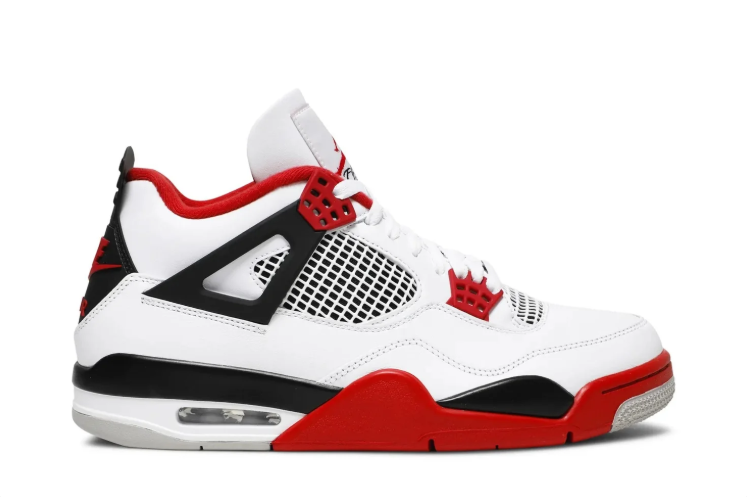 Air Jordan 4 Sneakers – White, Red & Black