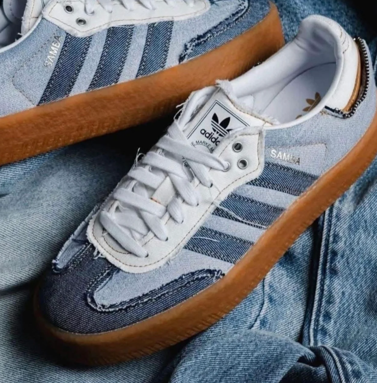 adidas Samba Denim Sneakers – Blue & White with Gum Sole