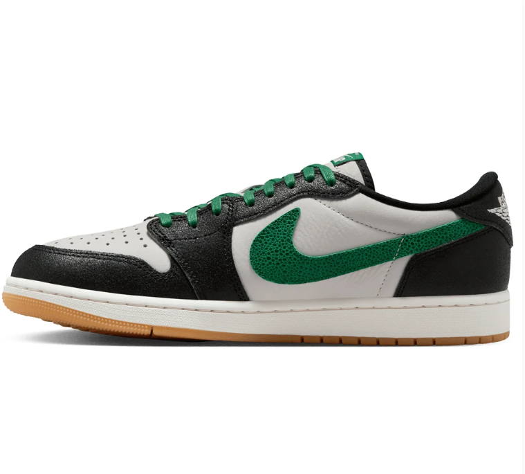 Air Jordan Low-Top Sneakers – Black, White & Green with Gum Sole