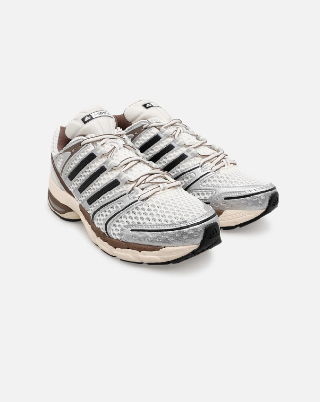 adidas Mesh Sneakers – White & Silver with Brown Accents