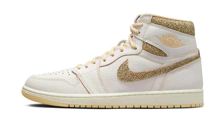 Air Jordan 1 High Sneakers – Cream & Gold with Glitter-Look Accents