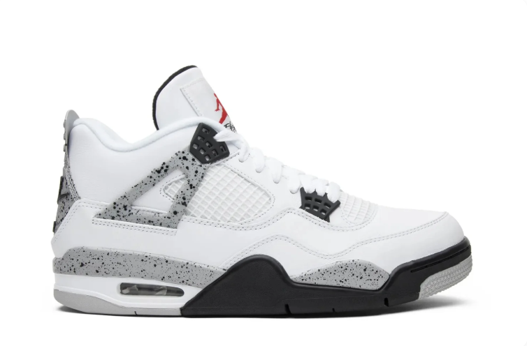 Air Jordan 4 Sneakers – White with Speckled Gray & Black Accents