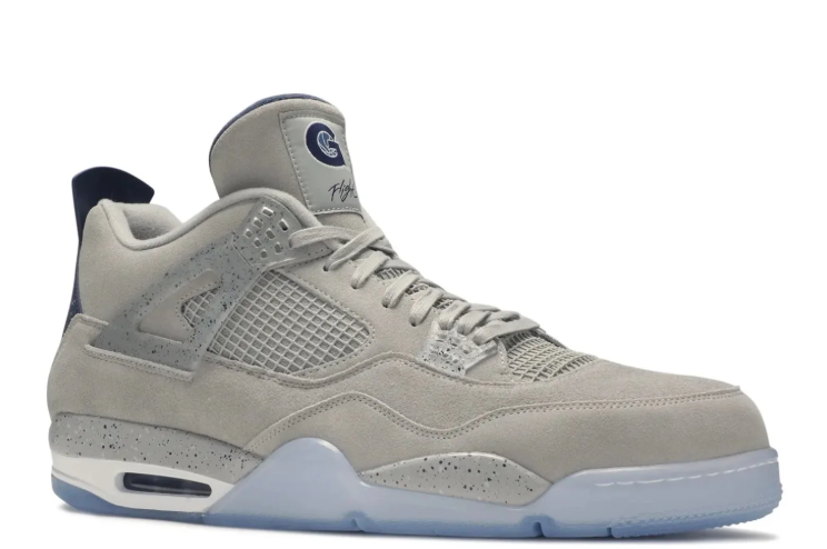 Air Jordan 4 Sneakers – Light Gray with Speckled Accents & Icy Blue Sole
