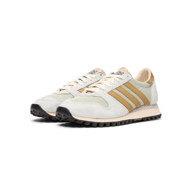 adidas Retro Mesh Sneakers – Cream & Light Gray with Ochre Stripes