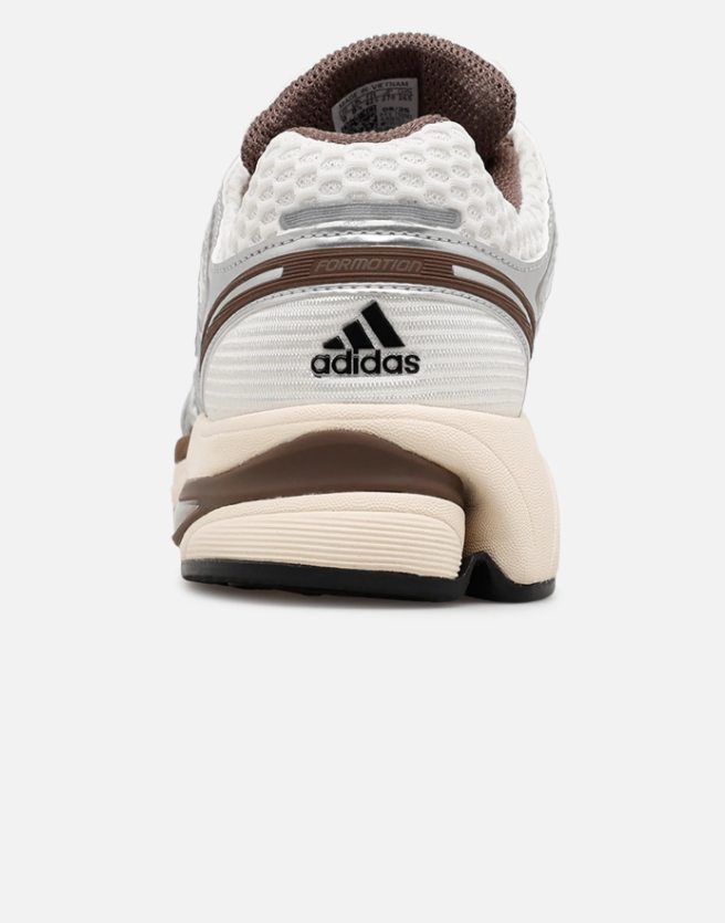 adidas Mesh Sneakers – White & Silver with Brown Accents