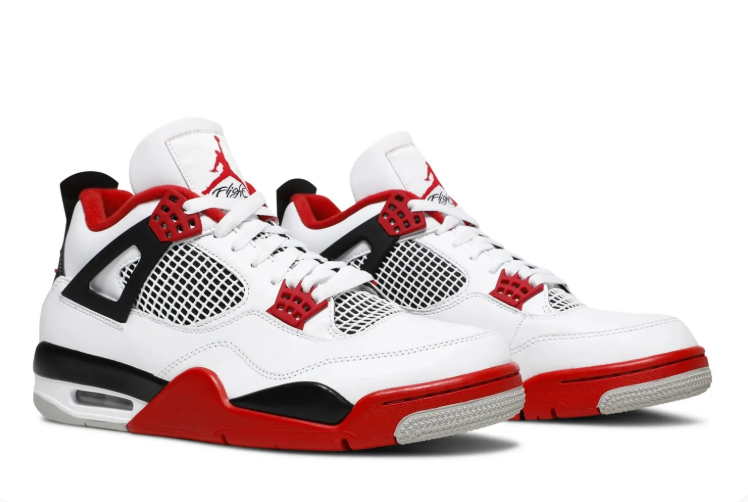 Air Jordan 4 Sneakers – White, Red & Black