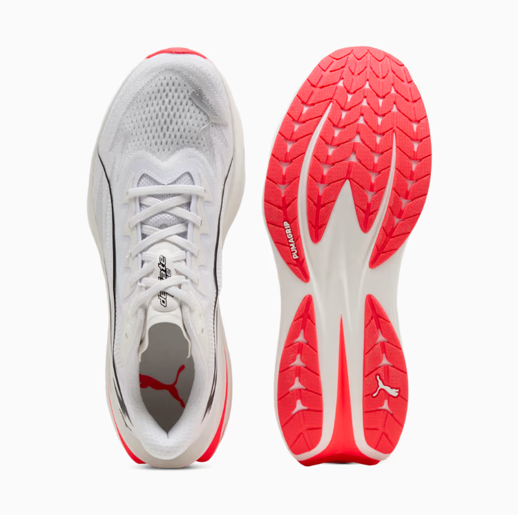 PUMA White & Coral Red Lace-Up Sneakers with Black Detailing