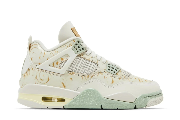 Air Jordan 4 Sneakers – Cream & Pale Mint with Gold Pattern