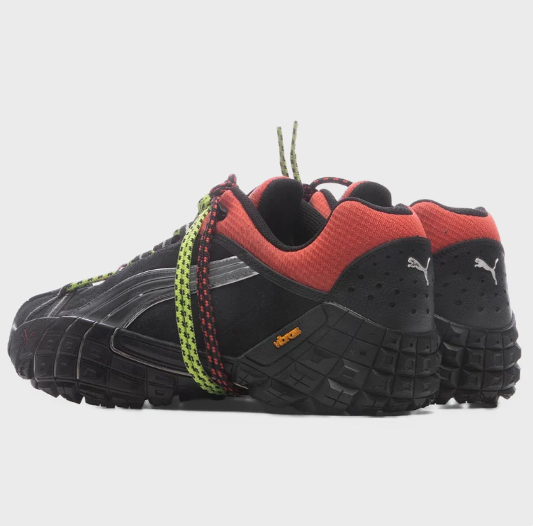 PUMA Low-Top Sneakers – Black & Silver with Red Collar and Neon Laces